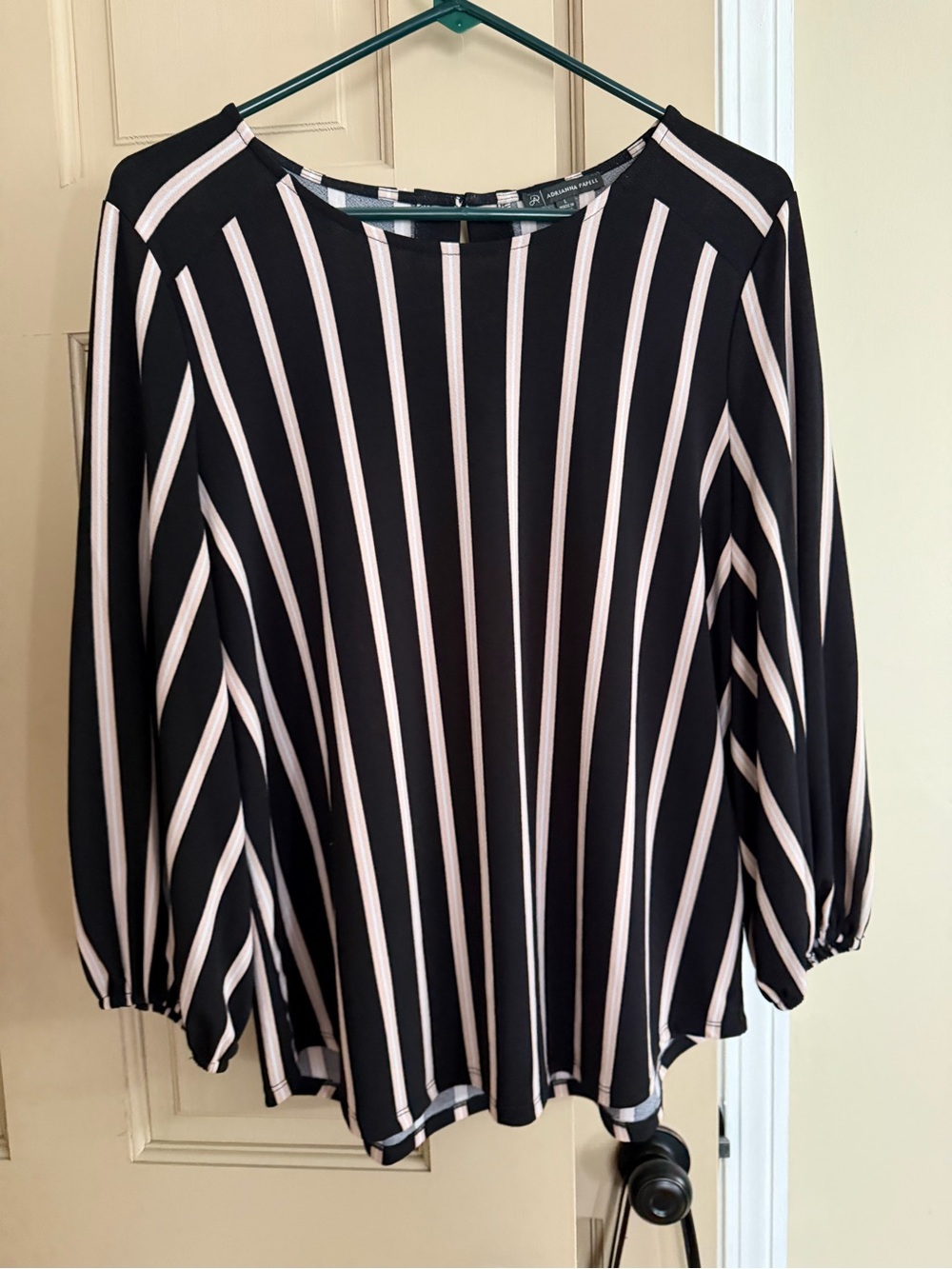 Adrianna Papell Black and White Vertical Stripe Blouse - Picture 2 of 7